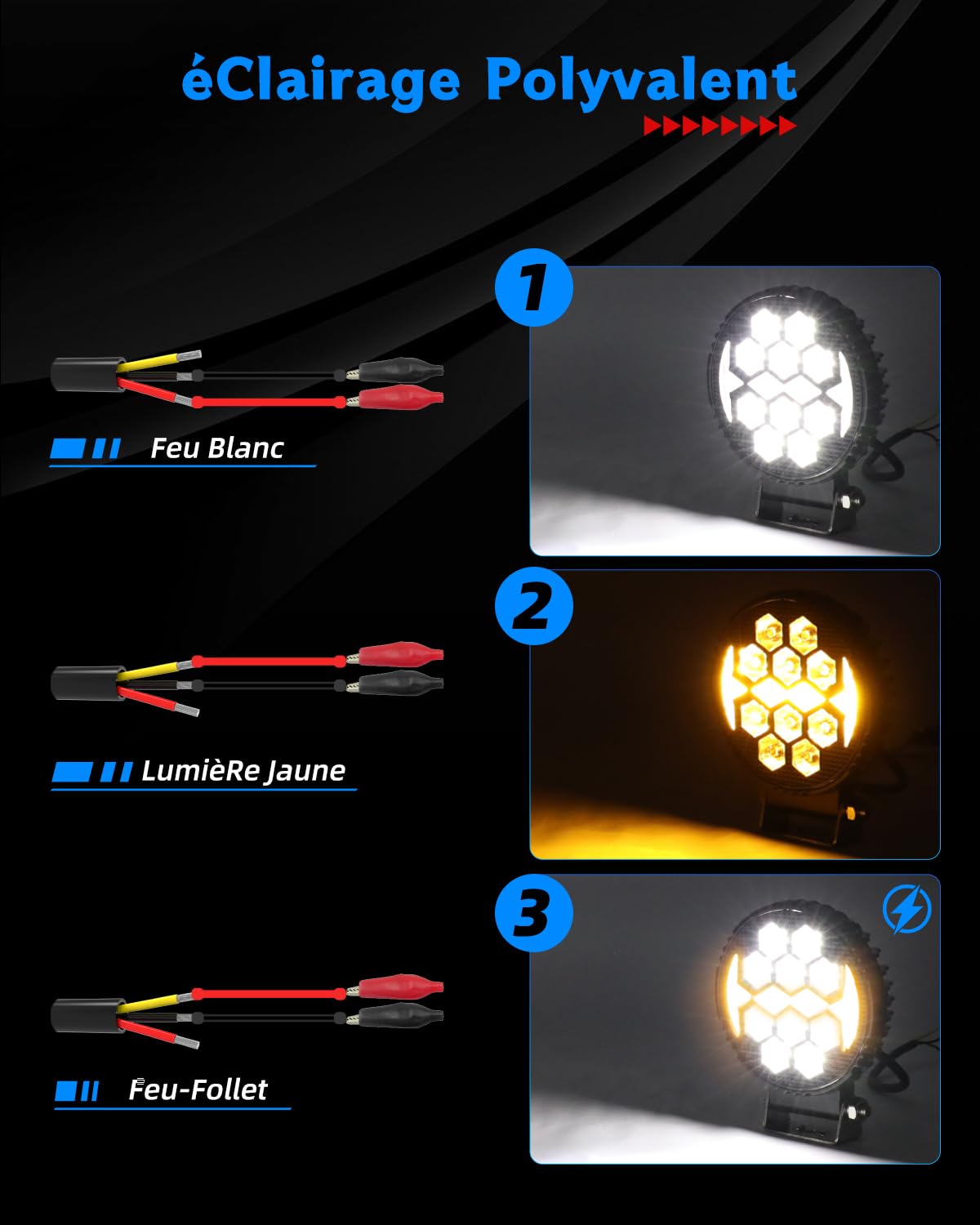 BraveWAY 2 x 22 W 10000LM Rotondo Faro Da Lavoro Led, 4 Pollici Faro Di Lavoro Led 12 V 24 V, Proiettore Ambra Bianco Per Suv, Camion, Moto, Trattore, Suv, Faro Led Trattore