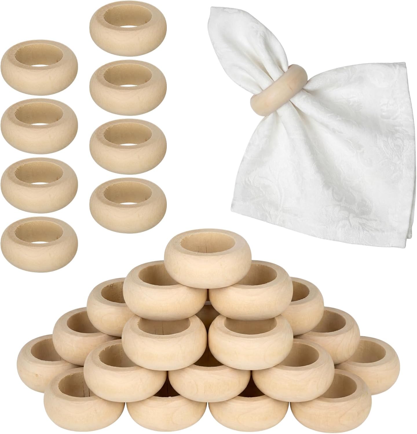 24 Pcs Wooden Napkin Rings Unfinished Wood Table Napkin Holders Farmhouse Rustic Dining Ring Buckles Bulk for Table Setting Accessories Wedding Holiday Party Decoration