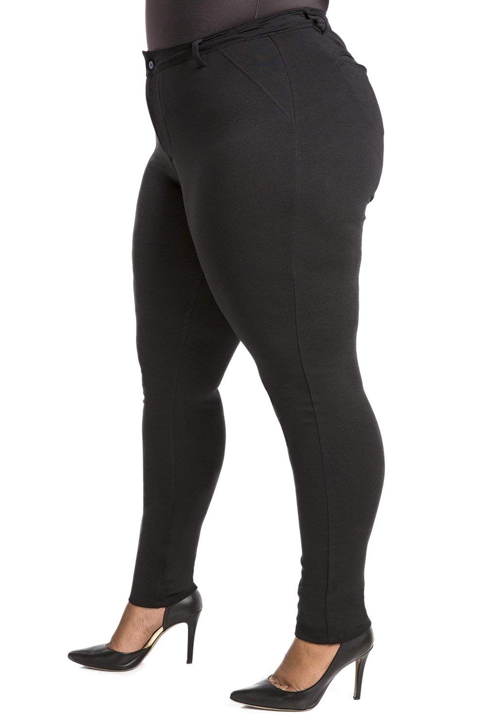 Poetic Justice Plus Size Curvy Womens Black Ponte Faux Slit Basic Skinny Pant