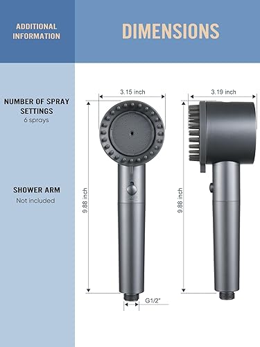 Miniatura 7 de Cobbe Cabezal de ducha con filtro de mano, cabezal de ducha de alta presión de 5 modos con filtros, lavado eléctrico integrado para agua dura,