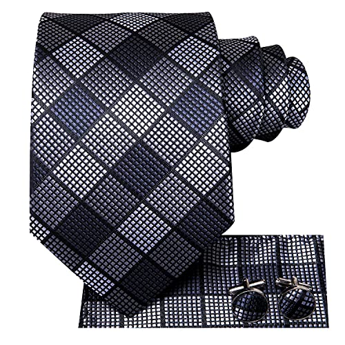 Image of Hi-Tie 3 Pcs Gift Box Mens Tie Set Necktie with Pocket Square Cufflinks Lapel Pin Silk Neck Tie Collection
