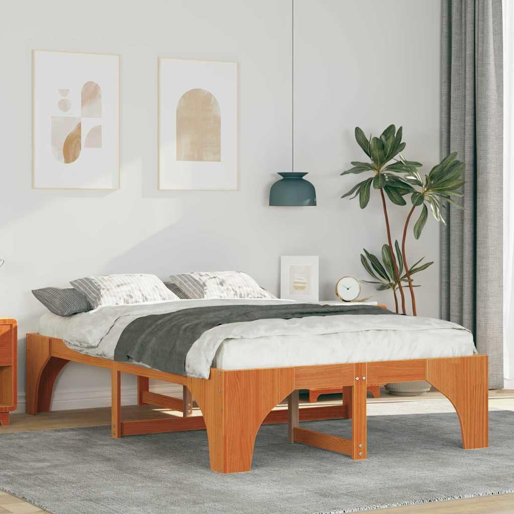 Marco de Cama en el Suelo de Madera Maciza de Pino Marrón Estructura de Perfil Bajo para Dormitorio Moderno Minimalista Ensamblaje Sencillo y Diseño Espacioso para Máximo