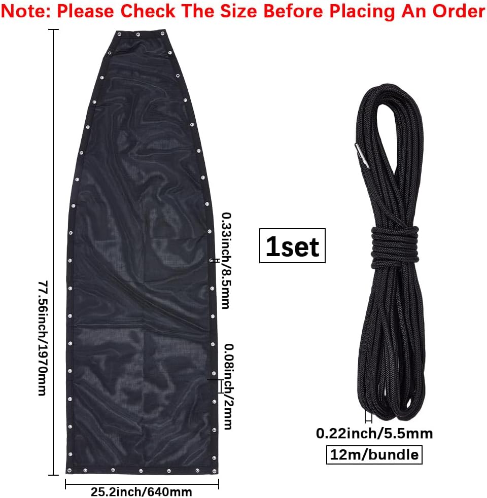 GORGECRAFT 197X64cm Patio Hanging Lounge Chair Replacement Mesh Rope Kit Outdoor Curved Hanging Chaise Chair Cushion Black Swing Lounger Cover Slipcovers Durable Hammock Floating Chaise Fix Fabric