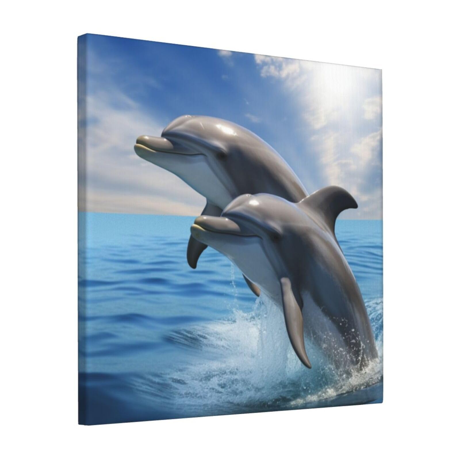 KLOPH Two Dolphins Canvas Wall Art for Living Room 12"x12" Modern Artwork Painting for Bathroom Hanging Canvas Prints Aesthetic Wallart for Bedroom Kitchen Office Wall Decor