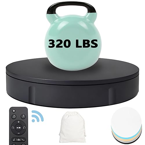 Prolee 360 Degree Rotating Turntable 12 Inch, 350lbs Capacity for Photography, Heavy Duty, Automatic Remote Control Display Platform with 5 Colour Surface Covers and Carry Bag - Black