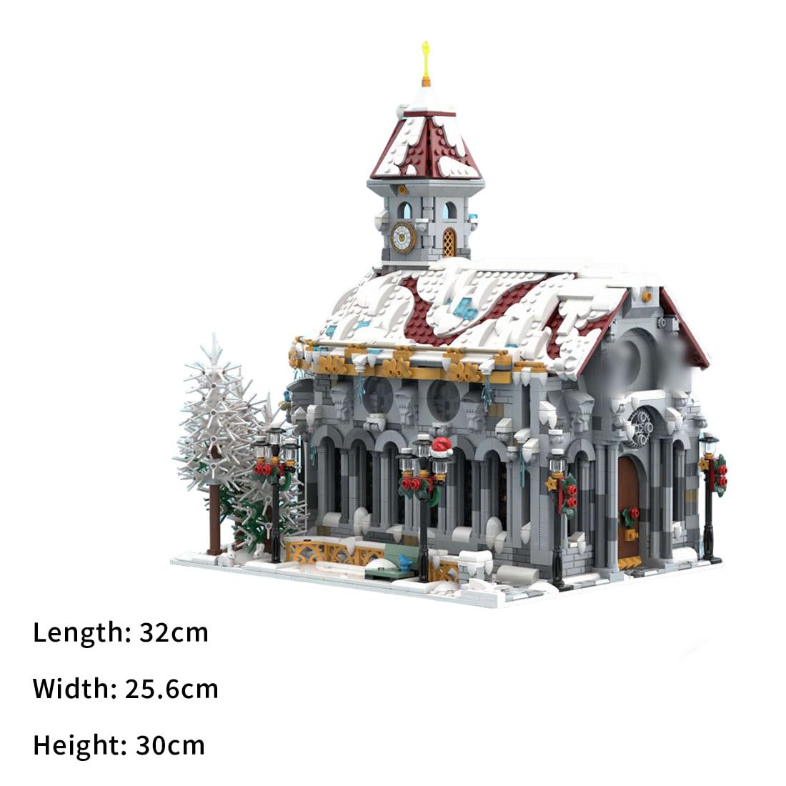 Winterdorf Kathedrale Architektur Bausteine mit verschneiten roten Dach, Uhrenturm, Weihnachten Modulares Haus Bau Gebäude Geschenke für Erwachsene zum Bauen, 3987 Teile Modulare Gebäude MOC-23856