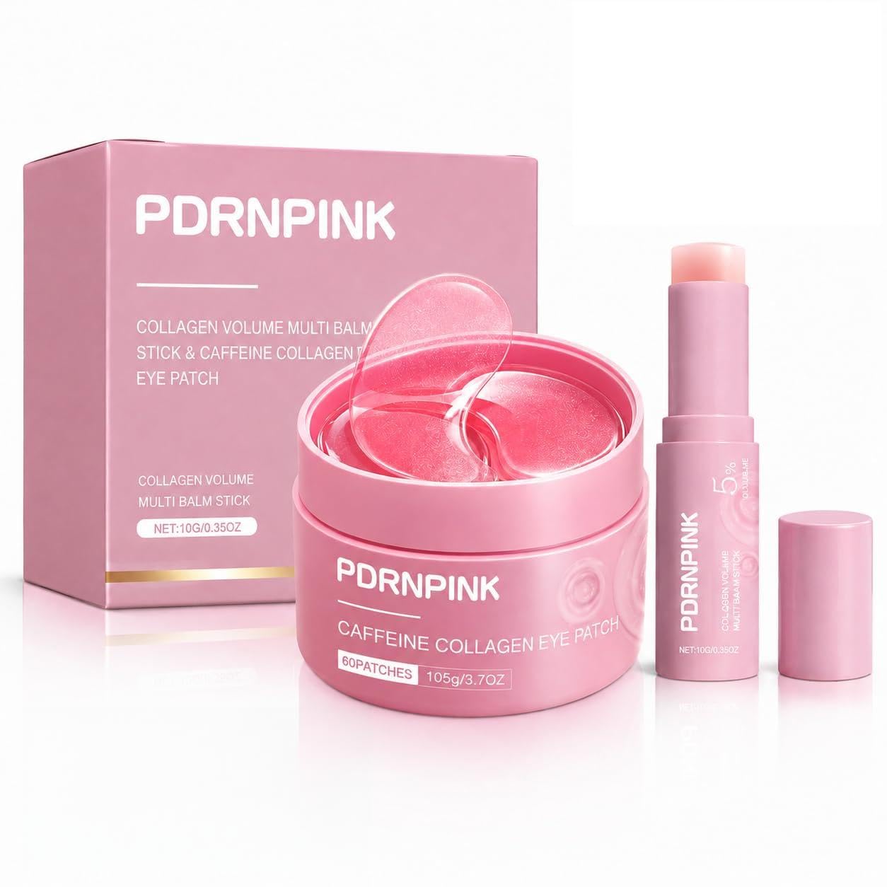PDRN Pink Collagen Multi Balm Stick & caffeine HydratingUnderEyePatches Set