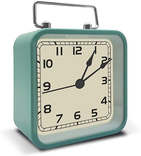 Rohome Reloj despertador pequeño, movimiento retro de cuarzo silencioso con luz nocturna, reloj decorativo vintage sin tictac para sala de estar,