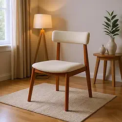 Cadeira de Jantar Madeira Maciça Alice Assento Estofado Bege Tecido Encosto Anatômico