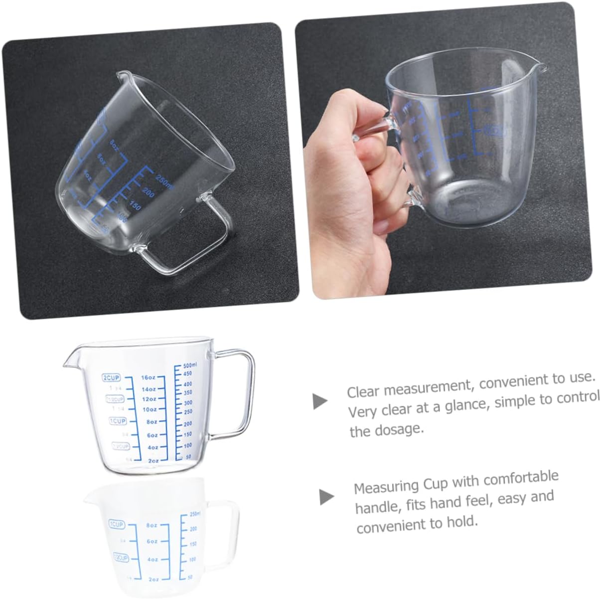 STOBAZA 2pcs Glass Measuring Cup High Borosilicate Baking Cups Graduated Scale Liquid Measuring Tools for Household Cooking and Baking