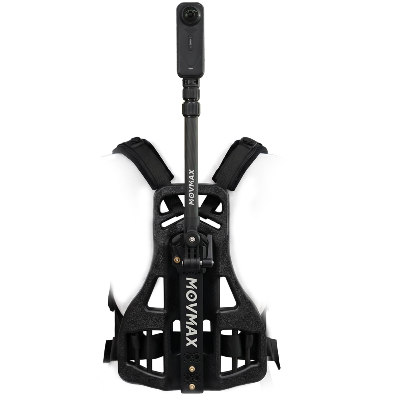 Movmax Kit de support de caméra pour sac à dos pour appareil photo Insta360 X5/X4/X3/X2 et DJI Osmo 360, perche télescopique en fibre de carbone de 40,6 à 101,6 cm, support de sac à dos réglable en