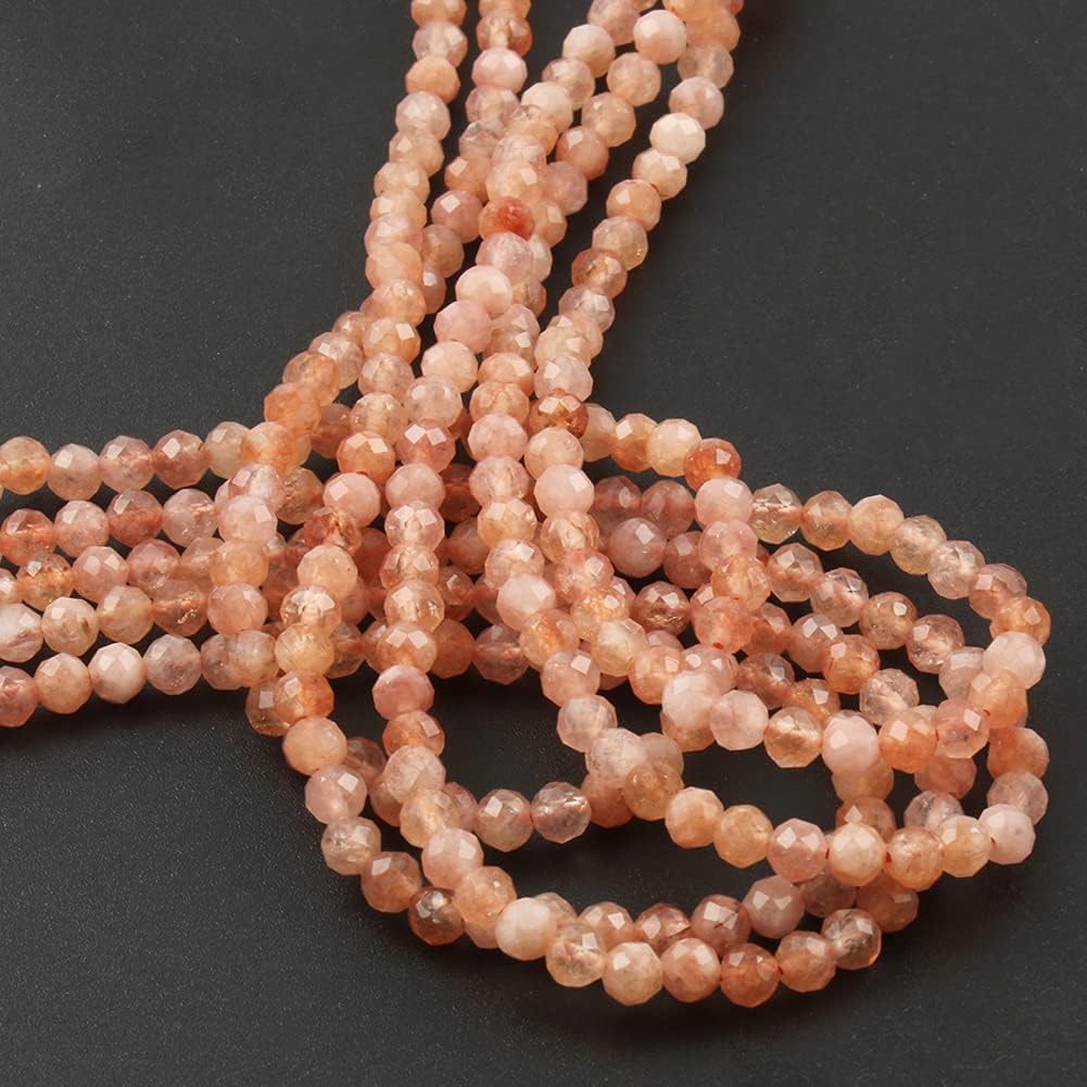 Song Xi 120pcs 3mm Natural Sunstone Gemstone Beads Faceted Round Loose Stone Beads for Jewelry Making Sun stone 3mm