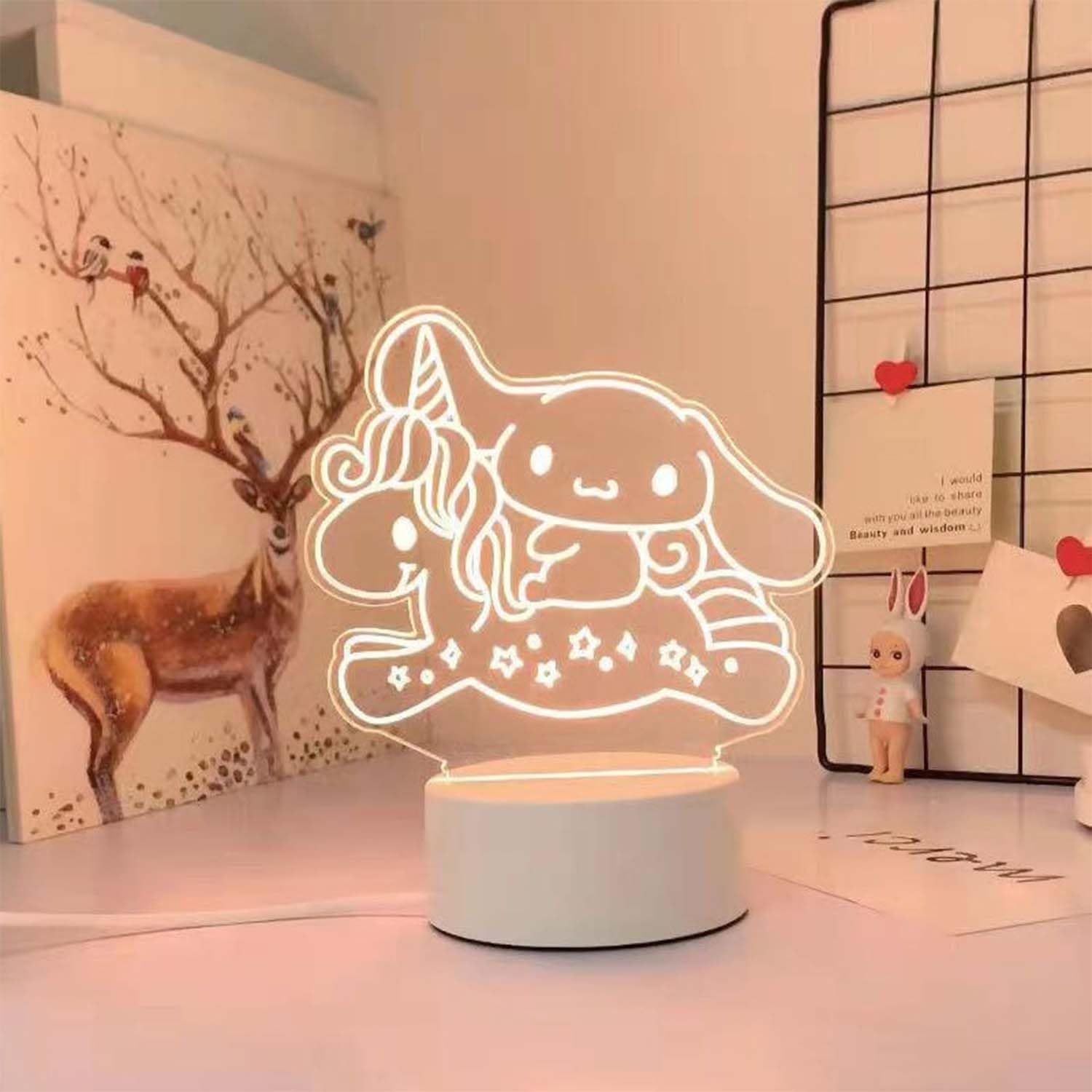 3D Cartoon LED Desk Lamp - 3 Color Change Decor Night Light, Kawaii Acrylic Sleep Light for Women, Teens, Boys, Girls