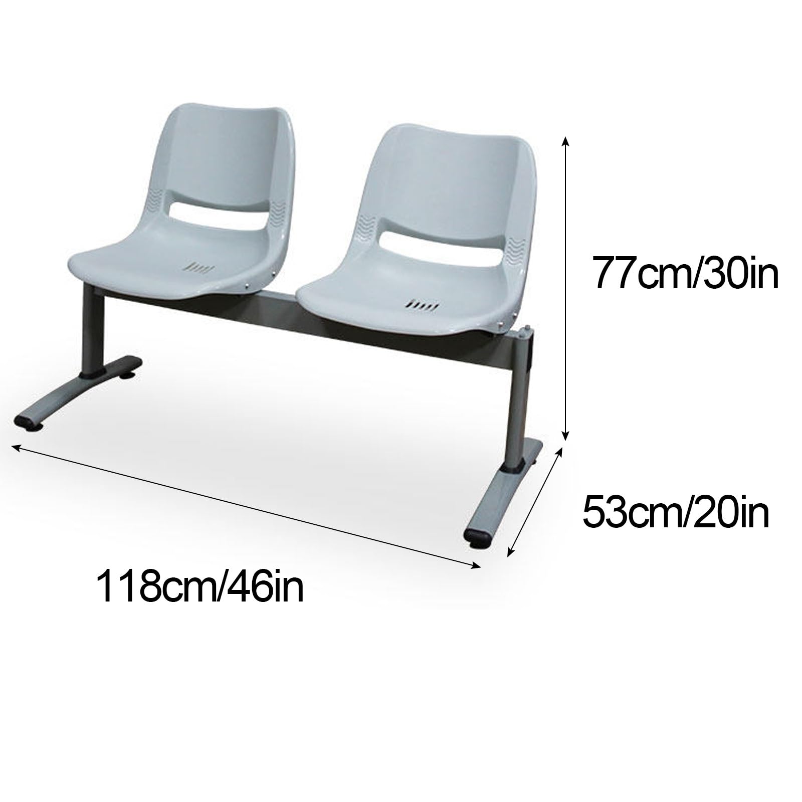 2 Sitzer Flughafenempfangsbank, Metallgestell, Tragkraft 400kg, Kunststoffbank für Stadien und Flughäfen, 118x78x50cm(Green)