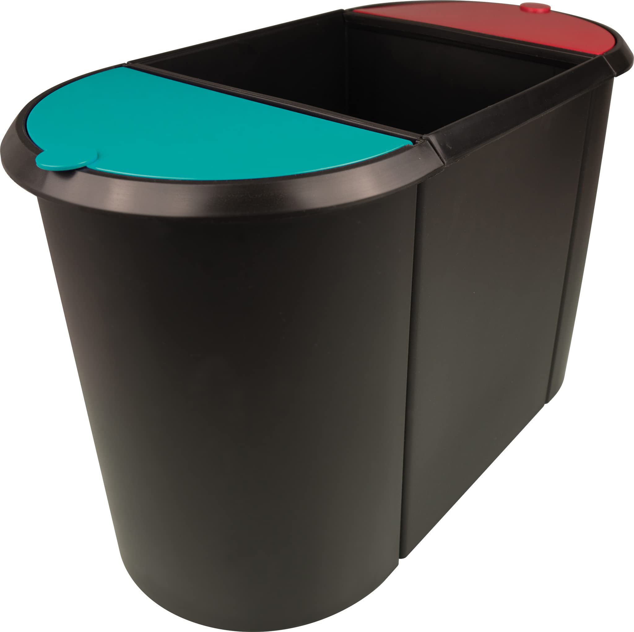 helit H6103596 – Waste Paper Bin "the Triple", Oval, All-Round Handle Edge, Black/red/Green, 3 compartments