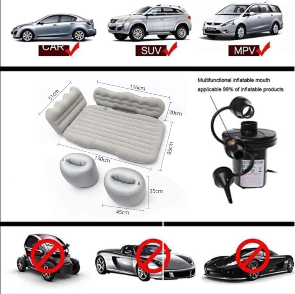 Materac dmuchany zagęszczony flokowany materac podróżny dmuchany materac kempingowy materac samochodowy na tylne siedzenie SUV z pompą powietrza,normal-Gris