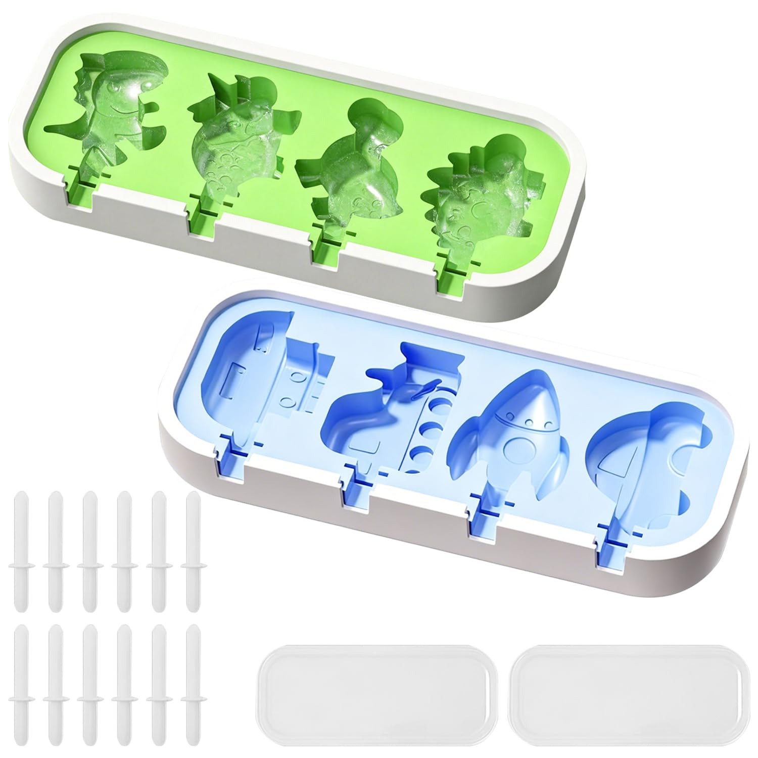 YXHZVON Ice Lolly Mould, 2 Pieces Silicone Ice Pop Mould with Sticks, Reusable Popsicle Mold for DIY Ice Cream, BPA-Free, Blue and Green