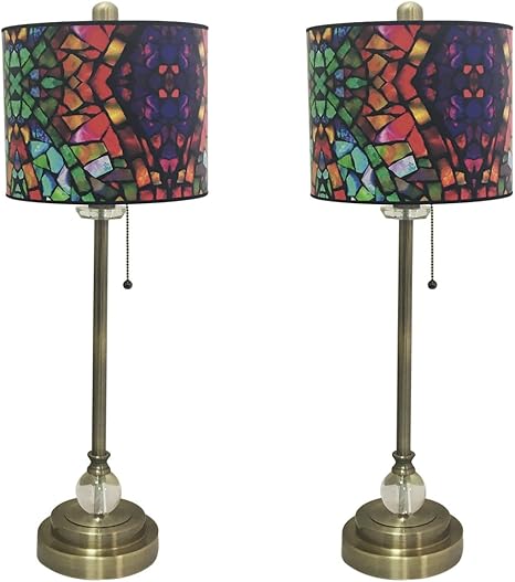 Royal Designs 28 Crystal And Antique Brass Buffet Lamp With Mosaic Stained Glass Design Hardback Lamp Shade Set Of 2 Amazon Com