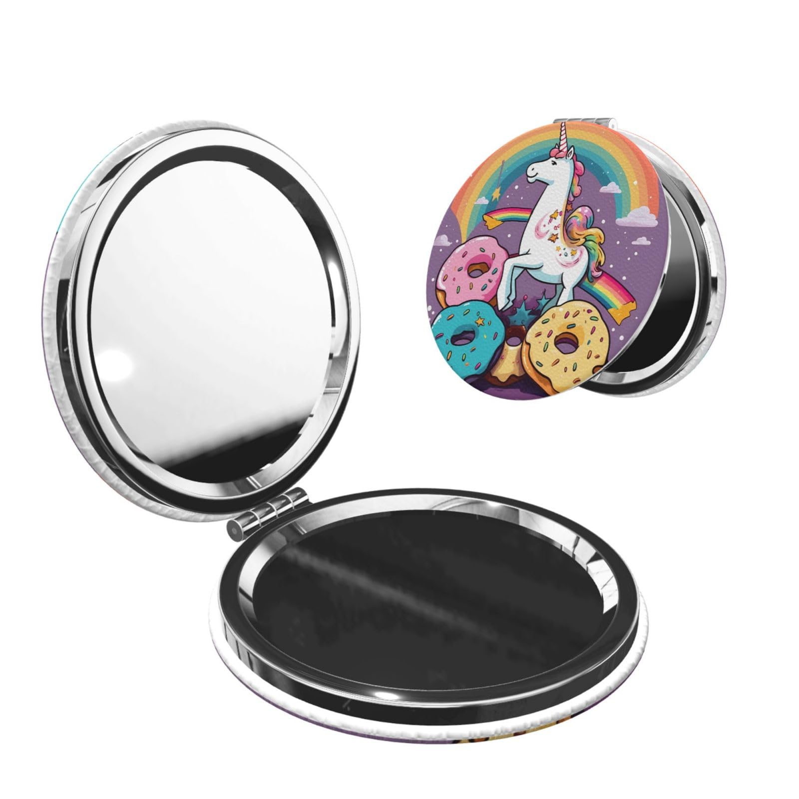 DWVTSLH Horse Doughnut Rainbow Compact Mirror for Purse, Double-Sided 2X/1X Magnifying Mirror for Women Men, Travel Makeup Mirror for Handbag, Handheld Vanity Mirror for Gift