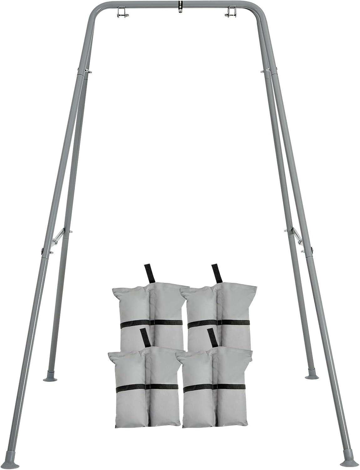FUNLIO Foldable Swing Stand for Kids with 4 Sandbags, Heavy Duty Metal A-Frame Indoor/Outdoor for Backyard, Suitable Most Toddler/Baby Jumper/Hammock Chair - Grey
