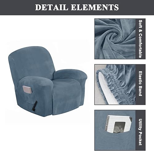 Miniatura 3 de Aedlcal Fundas para silla reclinable, 4 piezas, con bolsillo lateral, de terciopelo suave y elástico, para niños y mascotas, protector de muebles