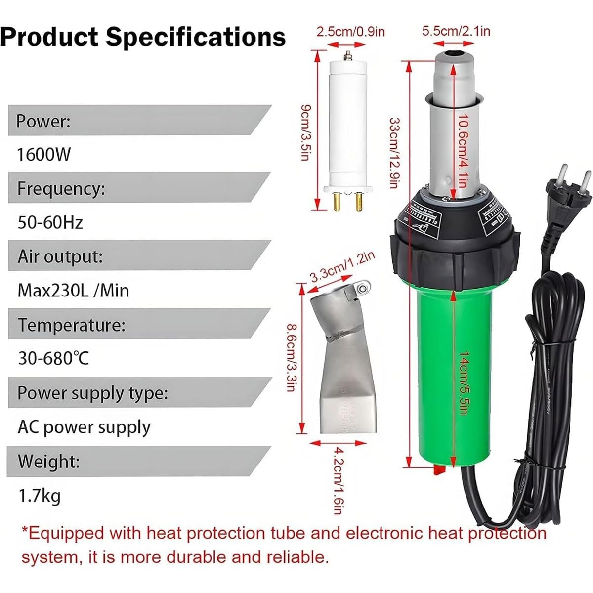 Pistola de soldadura de aire caliente de 1600 W, soldadora manual de plástico PVC con boquillas, para soldadura de suelos, mejoras para el hogar y pelado de pintura