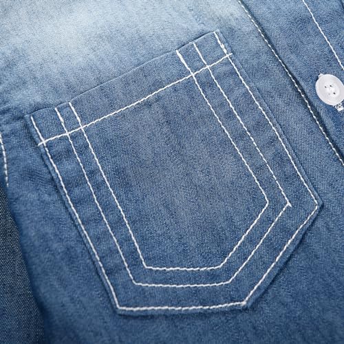 Boys Long Sleeve Denim Button Down Shirt Cotton Solid Casual Western Tops4