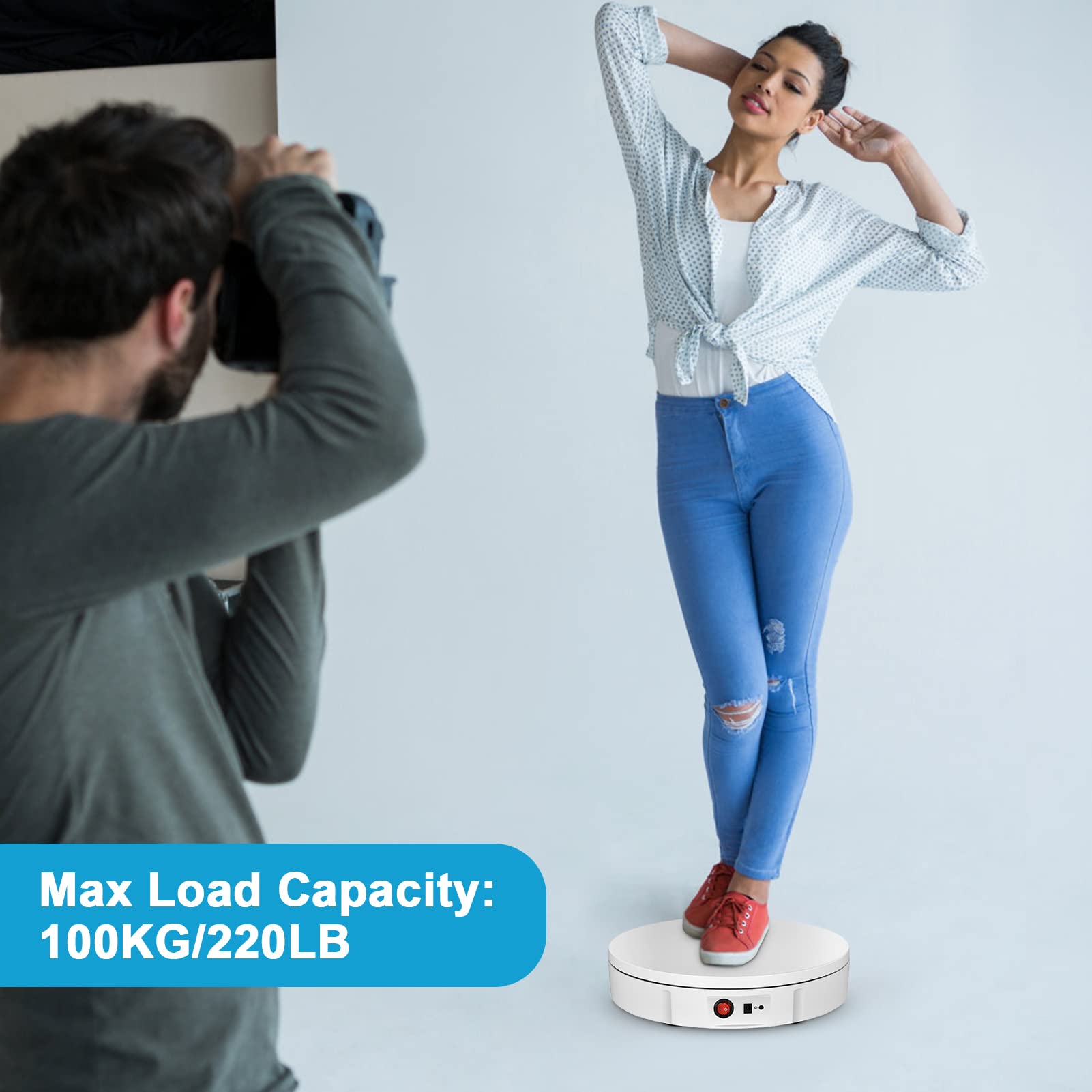 Plateau Tournant Electrique, Aomdom 360 Degrés PréSentoir Rotatif Électrique 100KG 30CM avec Télécommande Vitesse Réglable 5 Arrière-Plan pour Produits de Photographie Afficher la Vidéo