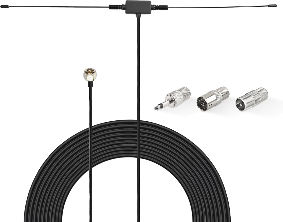 Superbat FM Radio Antenna 75 Ohm Adhesive Mounting Indoor FM Dipole Antenna for Stereo Receiver Indoor Pioneer Onkyo Yamaha Marantz Bose Wave Music System AV Audio Video Home Theater Receiver