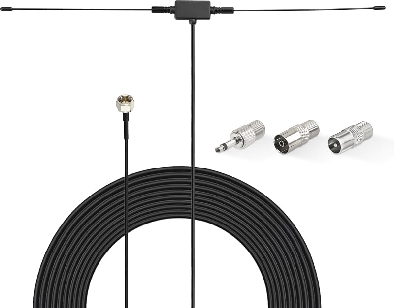 Superbat FM Radio Antenna 75 Ohm Adhesive Mounting Indoor FM Dipole Antenna for Stereo Receiver Indoor Pioneer Onkyo Yamaha Marantz Bose Wave Music System AV Audio Video Home Theater Receiver
