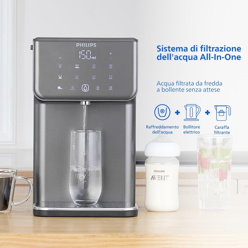 Philips 3500 Series Erogatore di Acqua Calda e Fredda con Filtrazione Taste+, Acqua Filtrata Calda e Fredda in Pochi Secondi, Protezione Antibatterica UV-C, Nessuna Installazione Necessaria