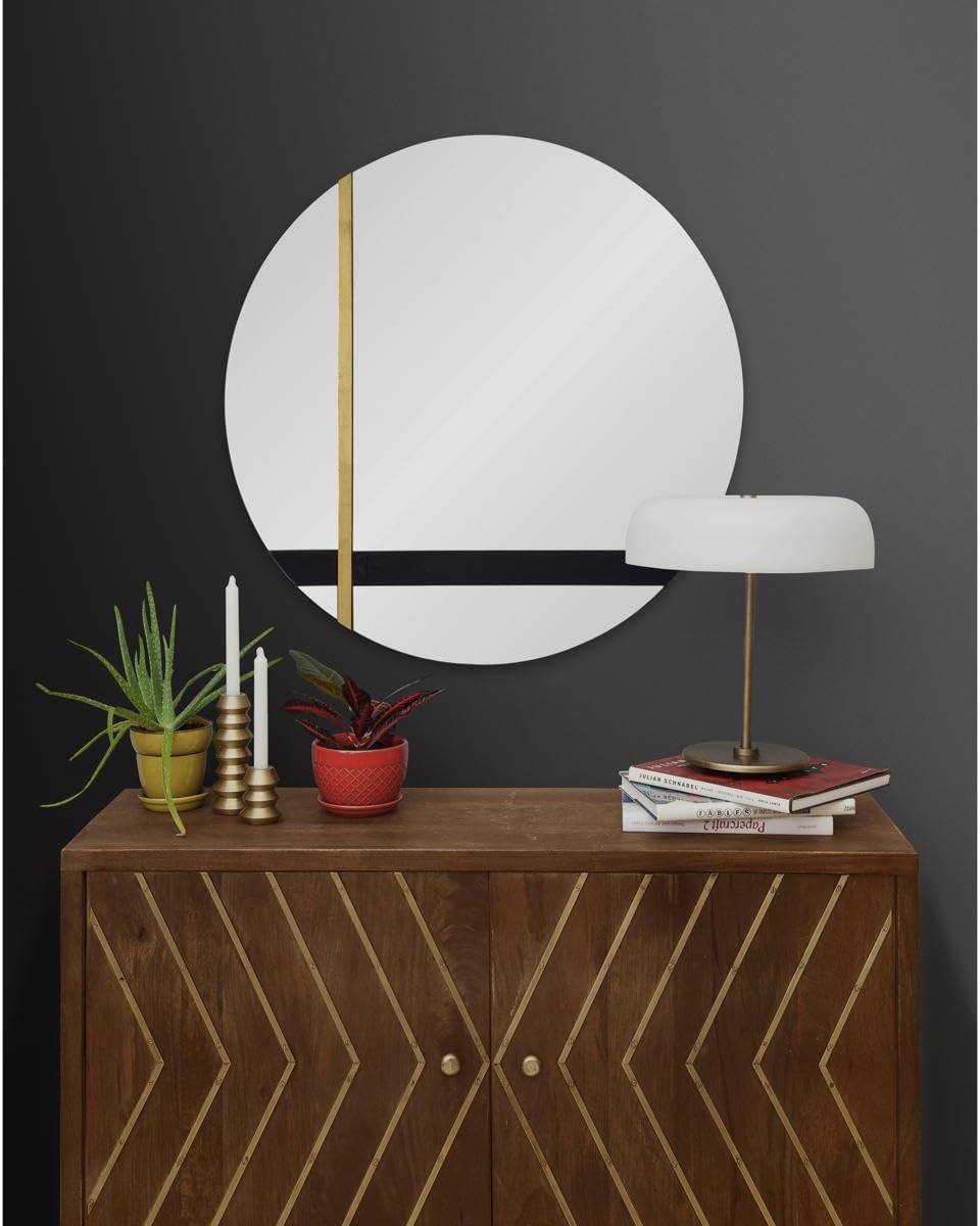 Renwil Gavin 30" Modern Glass Unframed Mirror in Black/Gold Leaf