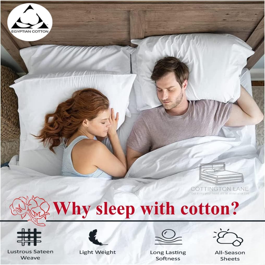Cottington Lane Split California King Sheets Sets for Adjustable Bed, Hotel Luxury Cotton 5 Piece Set, Naturally Cool Soft Breathable, 16" Deep Pocket, White Solid