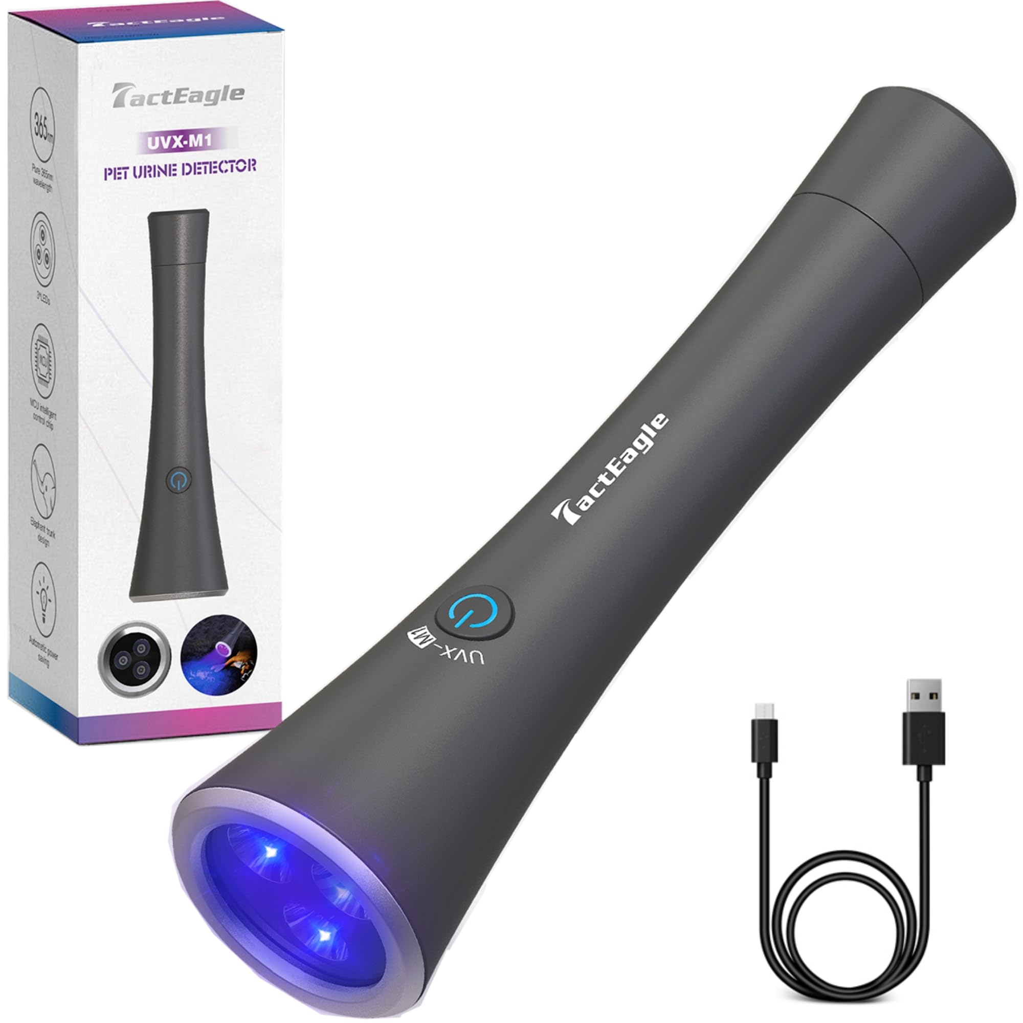 TactEagle UV Flashlight Black Light, 365nm Blacklight Pet Urine Detector, Rechargeable Blacklight Flashlight for Dog/Cat Urine Stains, Bed Bug, Resin