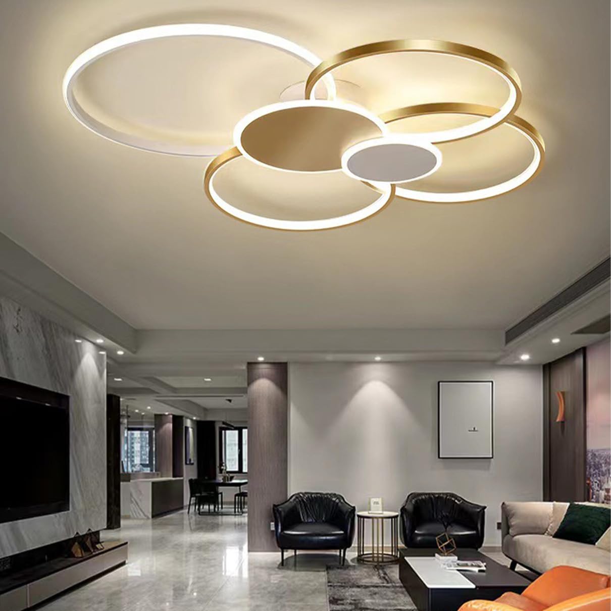 Dimmbare LED-Deckenleuchte, Wohnzimmerleuchte schwarz gold, Deckenleuchte Schlafzimmer-Wohnzimmerleuchte LED, Wohnzimmer schwarz & weiß, Schlafzimmerleuchte (Golden, L80*W65*H10CM)