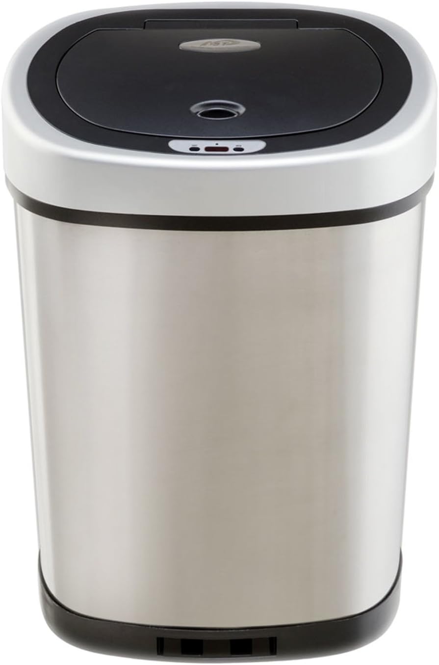 NINESTARS CB-DZT-50-98-1C Automatic Touchless Motion Sensor Oval & Rectangular Trash Can Combo Set, 13.2 Gal. 50 L. & 2.1 Gal.8 L., Stainless Steel