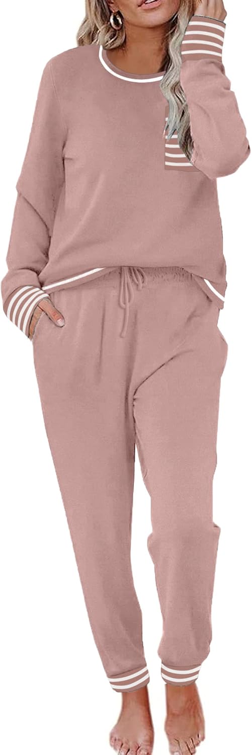 Ekouaer Pajamas Women's Long Sleeve Pj Set Soft 2 Piece Loungewear Sleepwear with Jogger Pants XS-3XL