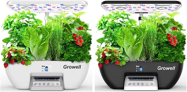 Growell Hydroponics Growing System Kit, 17 Pods Herb Garden with 102 28W Full-Spectrum Grow Lights & 2 Fans, Indoor Garden with Water Pump, 10L Water Tank, Auto Timer, Height Adjustable