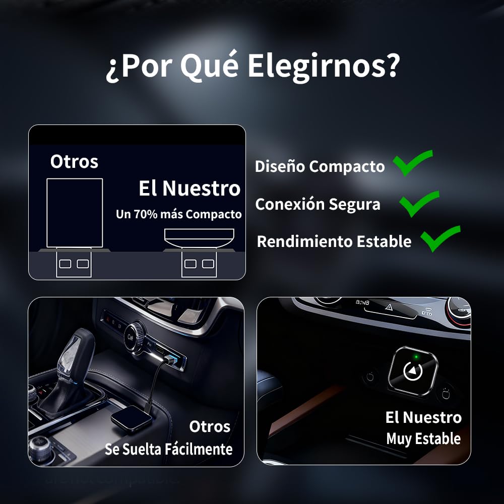 Adaptador CarPlay Inalámbrico, para Coches con CarPlay & Android Auto, Car Play Inalambrico para iPhone iOS 10+ & Android 11+, Compacto y Estable Doble Núcleo WLAN a 5.8 GHz Bluetooth Wireless Adapter
