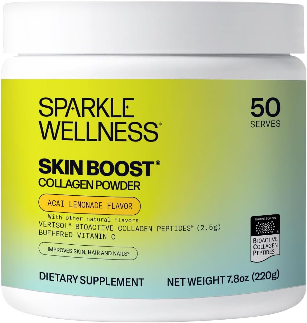 Sparkle Wellness VERISOL Bioactive Hydrolyzed Collagen Peptides & Vitamin C | Collagen Powder Supplement for Hair, Skin, and Nail Health | Skin Boost (Acai Lemonade) [50-Serves]