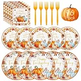 96 Pcs Happy Thanksgiving Plates and Napkins - Disposable Thanksgiving Paper Plates and Napkins Forks, Watercolor Fall Leaf Pumpkin Tableware Set for Thanks Giving Party Decorations Supplies,Serve 24