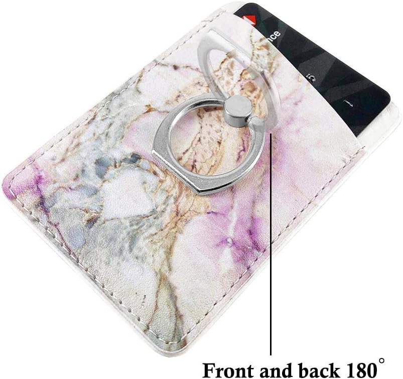 uCOLOR 2 Pack Pink and Black Marble Phone Card Holder Sleeves with Ring PU Leather Wallet Pocket Credit ID Case Pouch 3M Adhesive Sticker Compatible with iPhone 13 12 11 Pro Max Xs XR 6 7 8 Plus