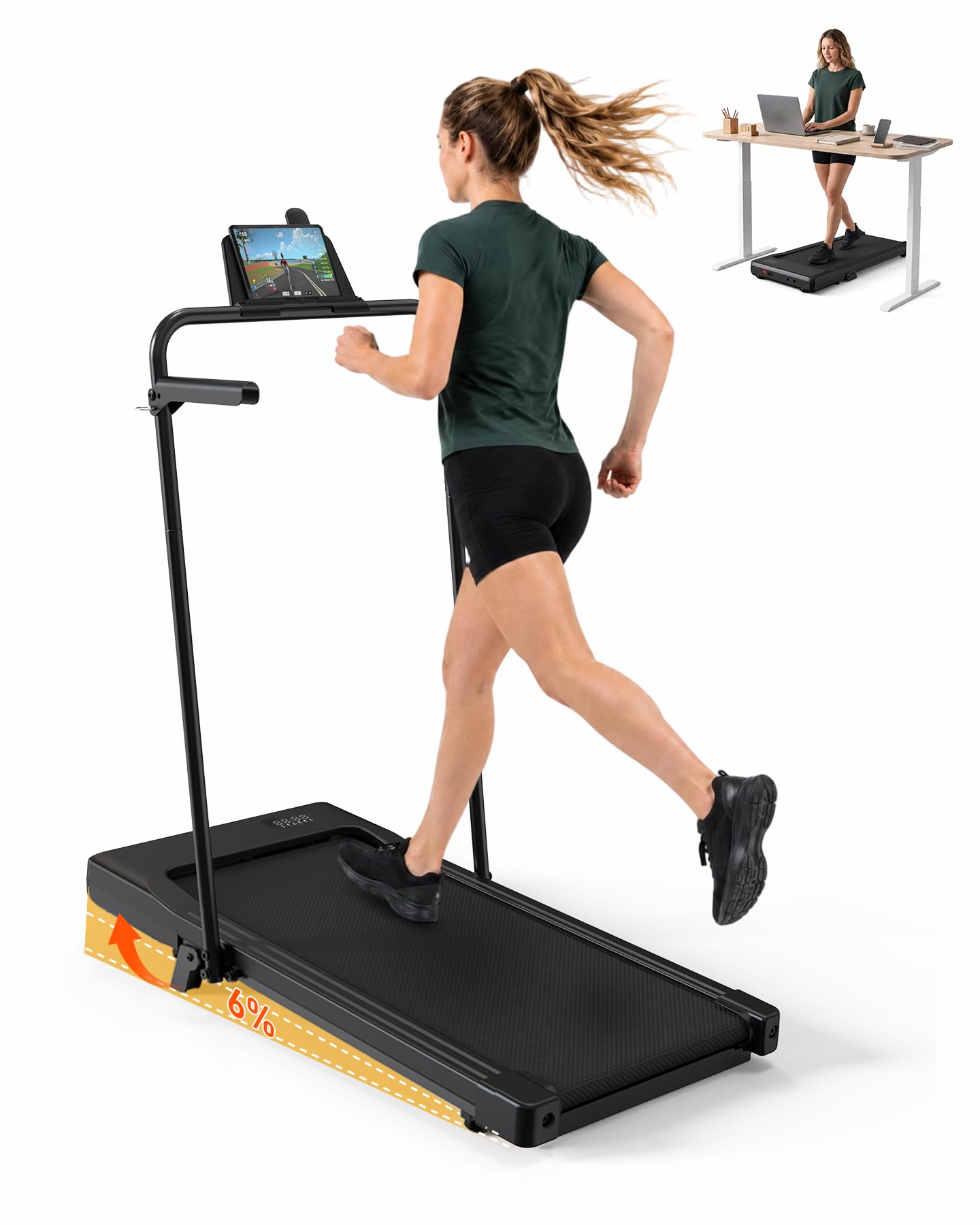 Superun Walking Pad with 6% Incline, 3 in 1 Portable Treadmill for Home | Under Desk Treadmill with Remote Control, LED Display, 2.5 HP Quiet Mini Treadmill for Office Home Use, 300 Lbs Capacity