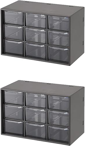 Feadily Organizador de cajones pequeños de 2 piezas para escritorio, organizador de cajones de escritorio con 9 cajones transparentes, cajones de
