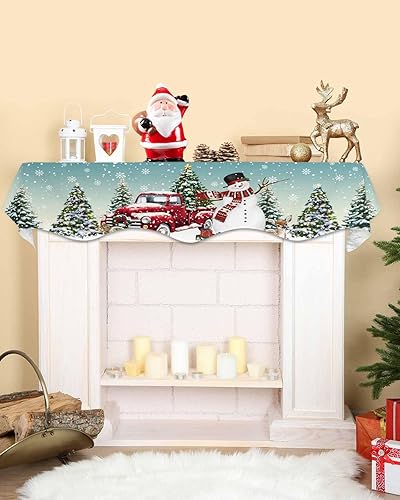 Miniatura 3 de Daleng Bufanda de repisa de camión de Navidad con muñeco de nieve para chimenea, 60 x 17 pulgadas, árbol de Navidad, copos de nieve, ciervos, verde