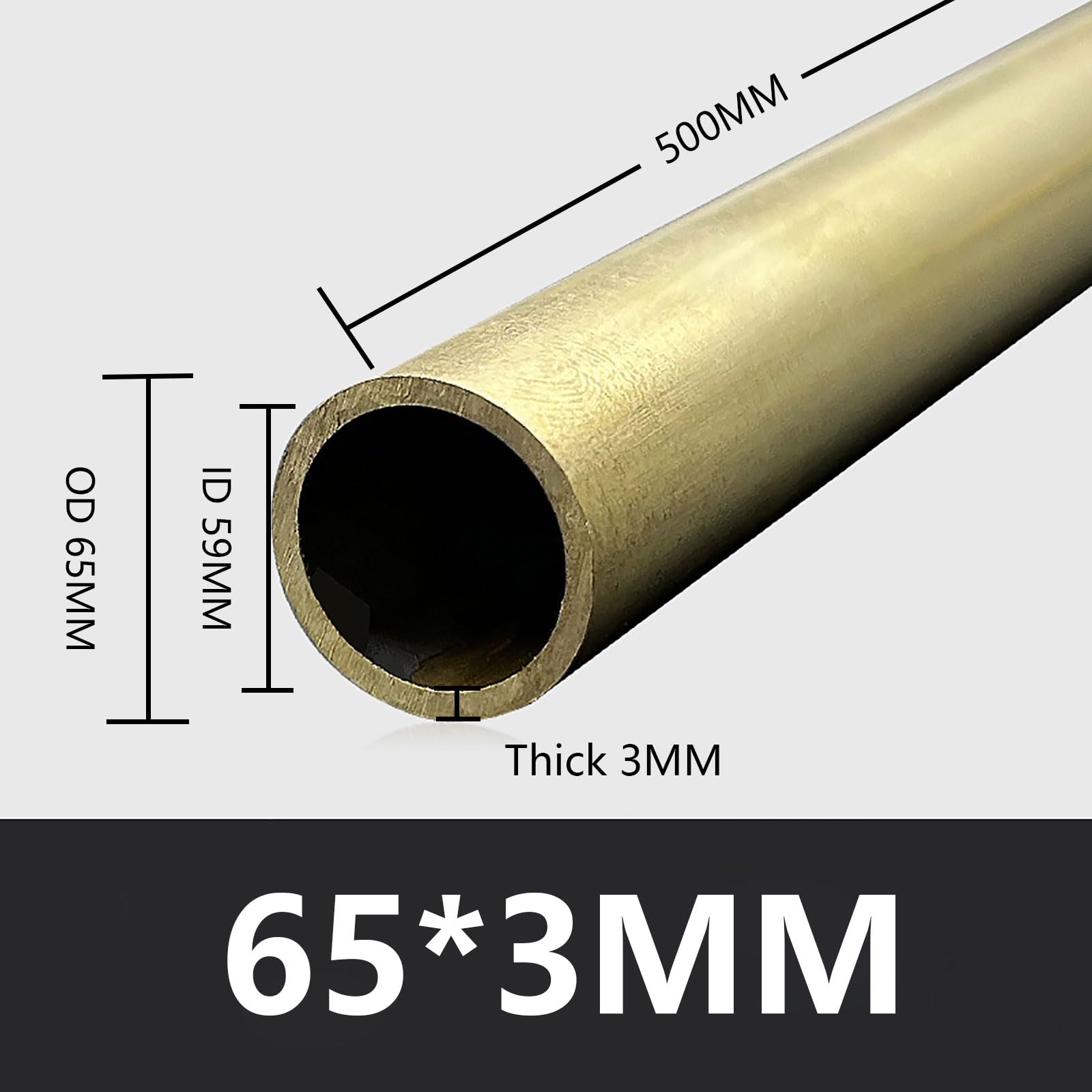 Okrągła rura mosiężna o średnicy zewnętrznej 40 mm - precyzyjna rura mosiężna o wysokiej wytrzymałości, długość 500 mm, grubość ścianki 1/1,5/2/3 mm(65x3mm)