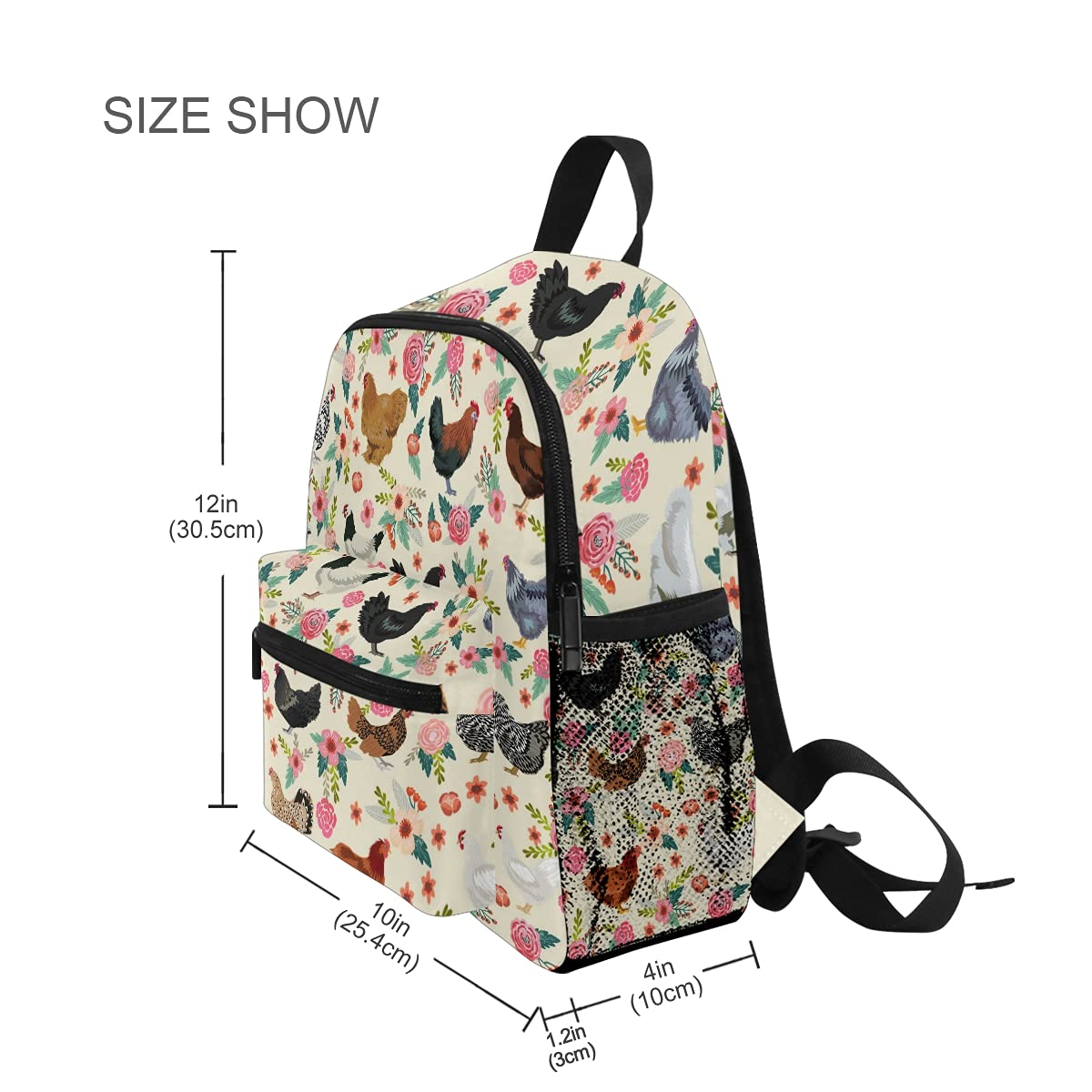 ODAWA Chickens Floral Kid's Toddler Backpack Schoolbag for Boys Girls, Kindergarten Children Bag Preschool Nursery Travel Bag One Size
