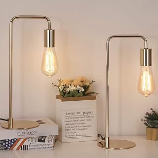 HAITRAL Nachttischlampen 2er Set, Rustikale Industrielle Tischlampe, E27, Metall Schreibtischlampe für Schlafzimmer, Büro, Schlafsaal - Rosé Gold