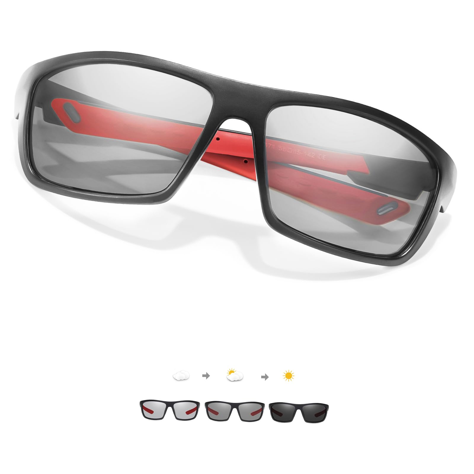 TJUTR Photochromic Sunglasses for Men Women - Polarised Light Reactive Lenses for Cycling, Running, Road & MTB, Wrap-Around Sports Glasses with UV400