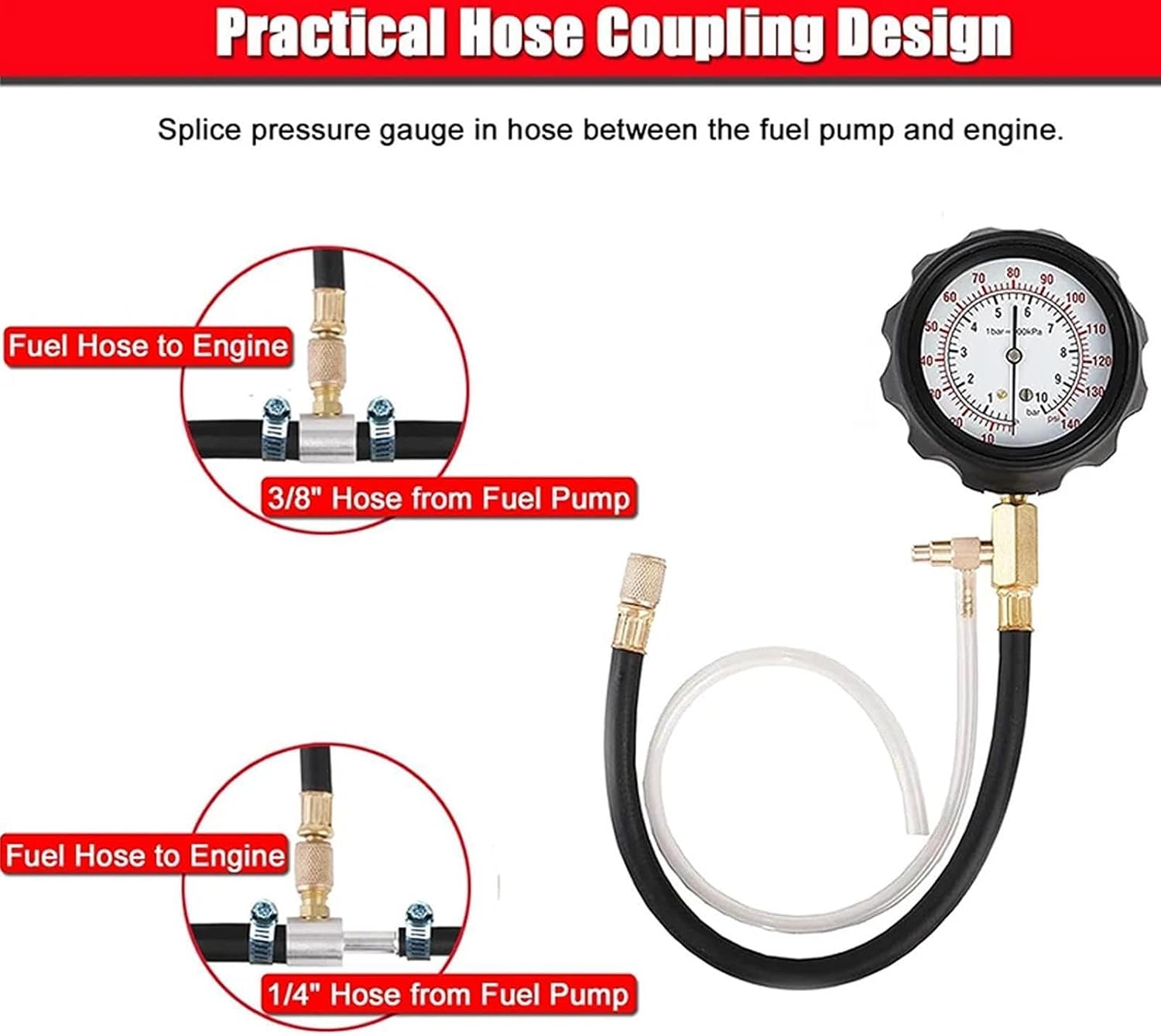 Oil Pressure Tester Kit - 0-140 PSI Injector Compression Gauge, Diagnostic Tester with Carrying Case, Automotive Diagnostic Tool, Truck Engine Manometer for Motorcycle Marine Garage Mechanics